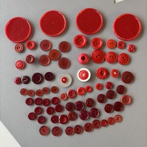 Vintage Red Button Lot Two Hole, Early Plastics Sewing Crafts Small Medium Large